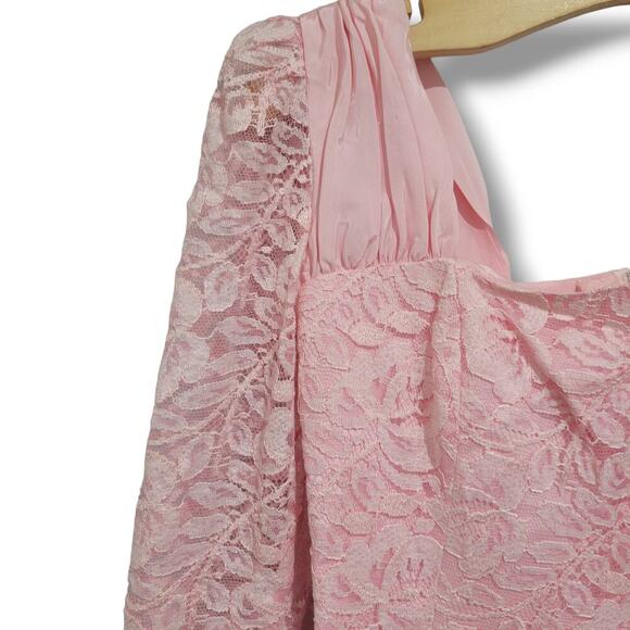 Vintage Roberta California women's pink lace lined ruffle trim bodycon dress - Picture 4 of 15